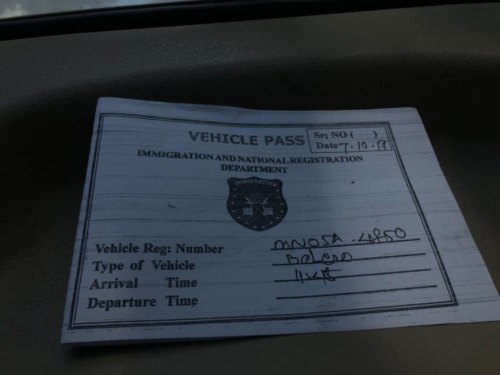 Vehicle Pass Issued at Tamu (Myanmar / Burma)