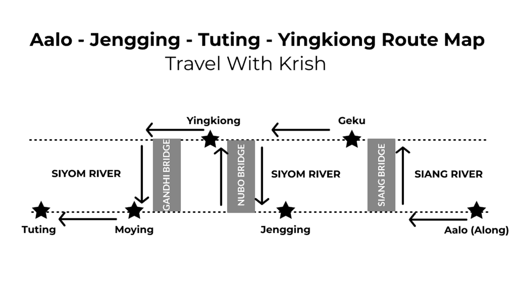 Along-Jengging-Tuting-Yingkiong Route Map